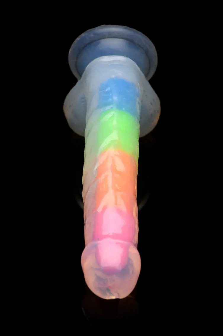 Lollicock 7" Glow In The Dark Rainbow Silicone Dildo With Balls