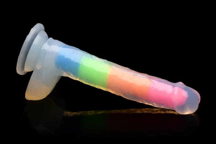 Lollicock 7" Glow In The Dark Rainbow Silicone Dildo With Balls