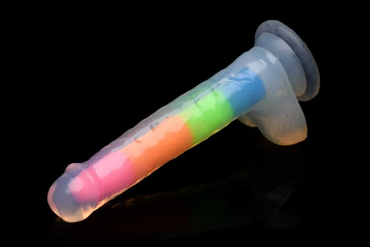 Lollicock 7" Glow In The Dark Rainbow Silicone Dildo With Balls