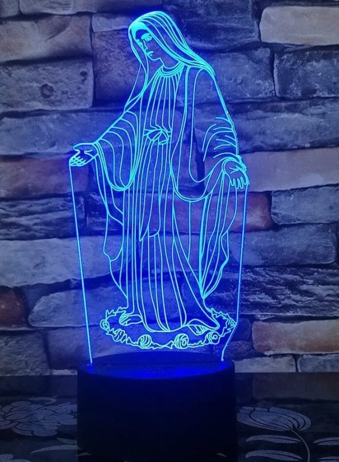 Mother Mary 3D Acrylic LED Light, 16 Color with remote control, Both Battery and USB Powered