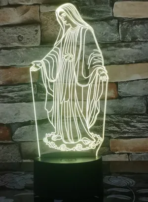 Mother Mary 3D Acrylic LED Light, 16 Color with remote control, Both Battery and USB Powered