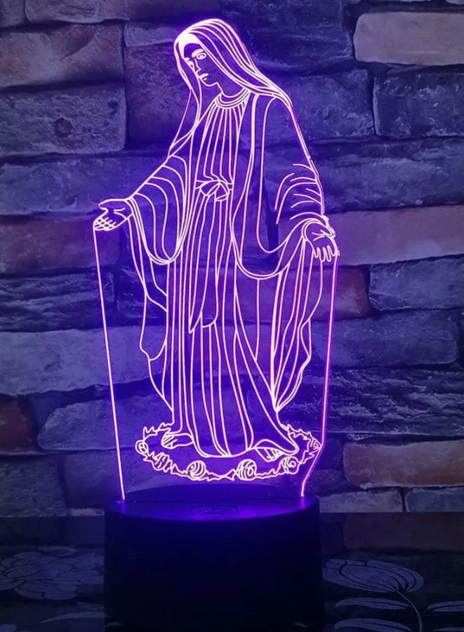 Mother Mary 3D Acrylic LED Light, 16 Color with remote control, Both Battery and USB Powered