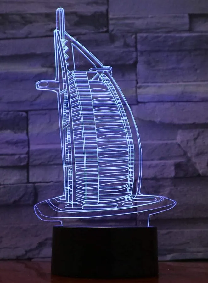 Multi-color Burj Al Arab 3D Acrylic LED Light, USB Desk Lamp, 16 Color with remote control, Both Battery and USB Powered