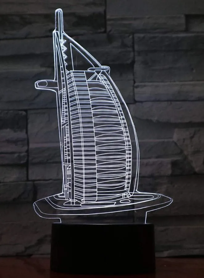 Multi-color Burj Al Arab 3D Acrylic LED Light, USB Desk Lamp, 16 Color with remote control, Both Battery and USB Powered