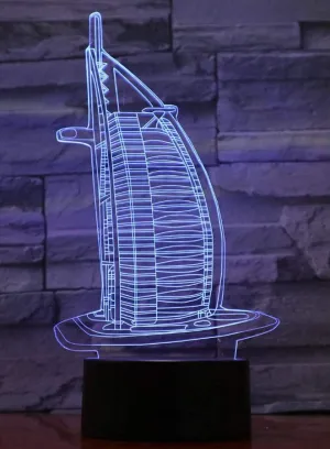 Multi-color Burj Al Arab 3D Acrylic LED Light, USB Desk Lamp, 16 Color with remote control, Both Battery and USB Powered