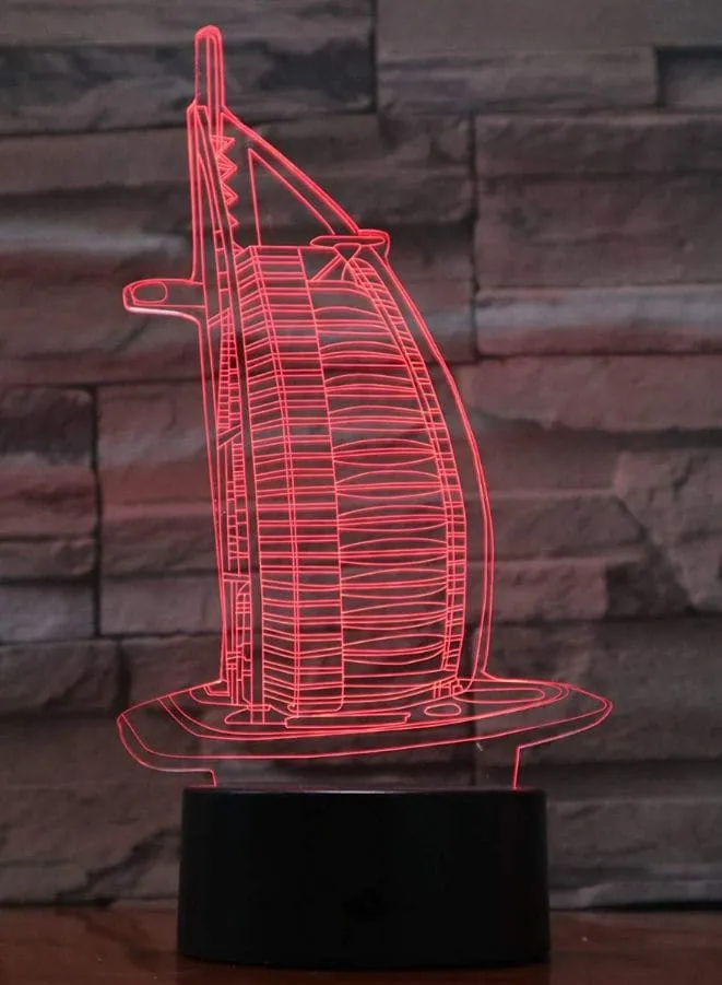 Multi-color Burj Al Arab 3D Acrylic LED Light, USB Desk Lamp, 16 Color with remote control, Both Battery and USB Powered