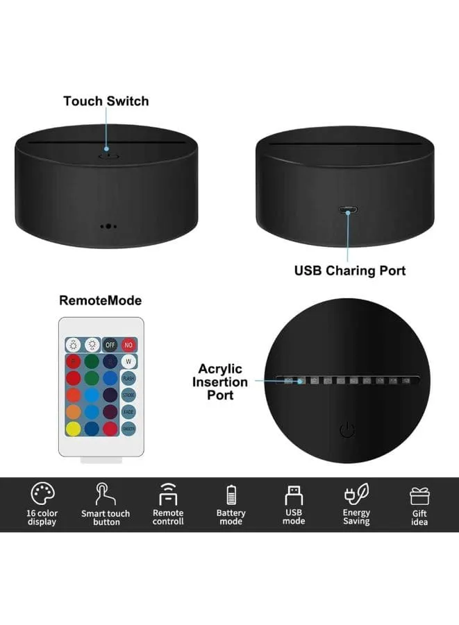 Multi-color Mini 3D Acrylic LED Light, USB Desk Lamp, 16 Color with remote control, Battery and USB Powered