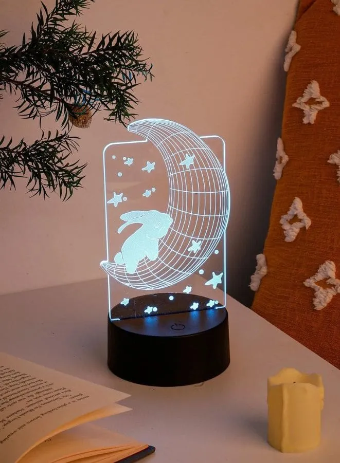 Multi-color Moon Rabbit 3D Acrylic LED Light, USB Desk Lamp, 16 Color with remote control, Battery and USB Powered