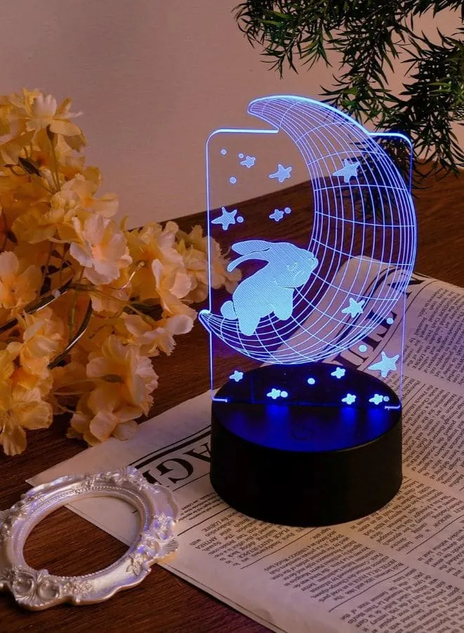 Multi-color Moon Rabbit 3D Acrylic LED Light, USB Desk Lamp, 16 Color with remote control, Battery and USB Powered