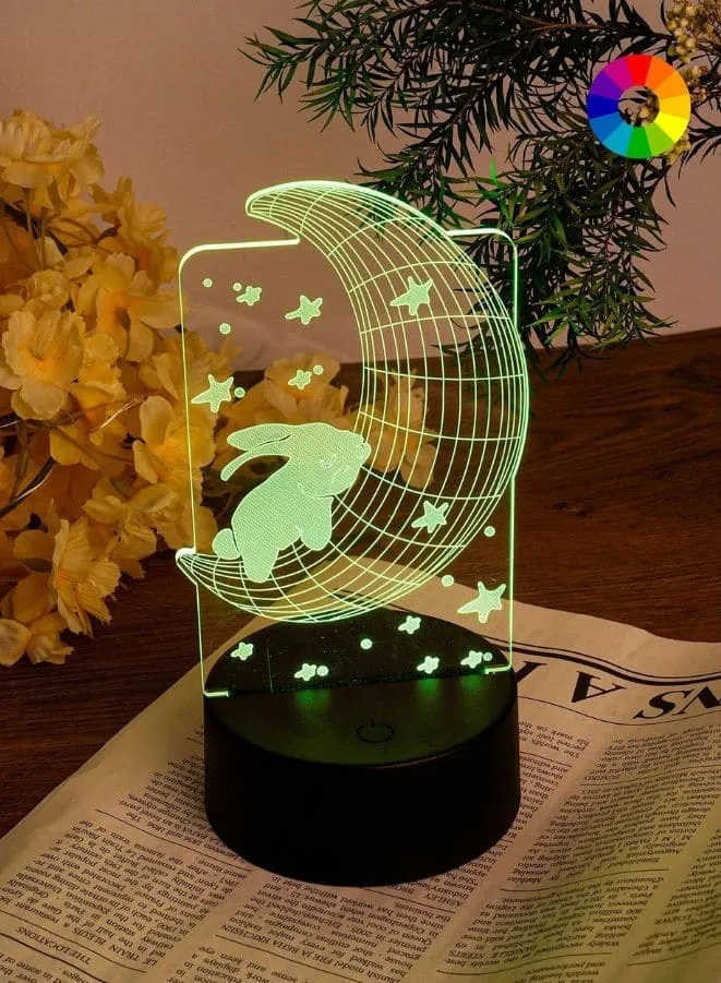 Multi-color Moon Rabbit 3D Acrylic LED Light, USB Desk Lamp, 16 Color with remote control, Battery and USB Powered