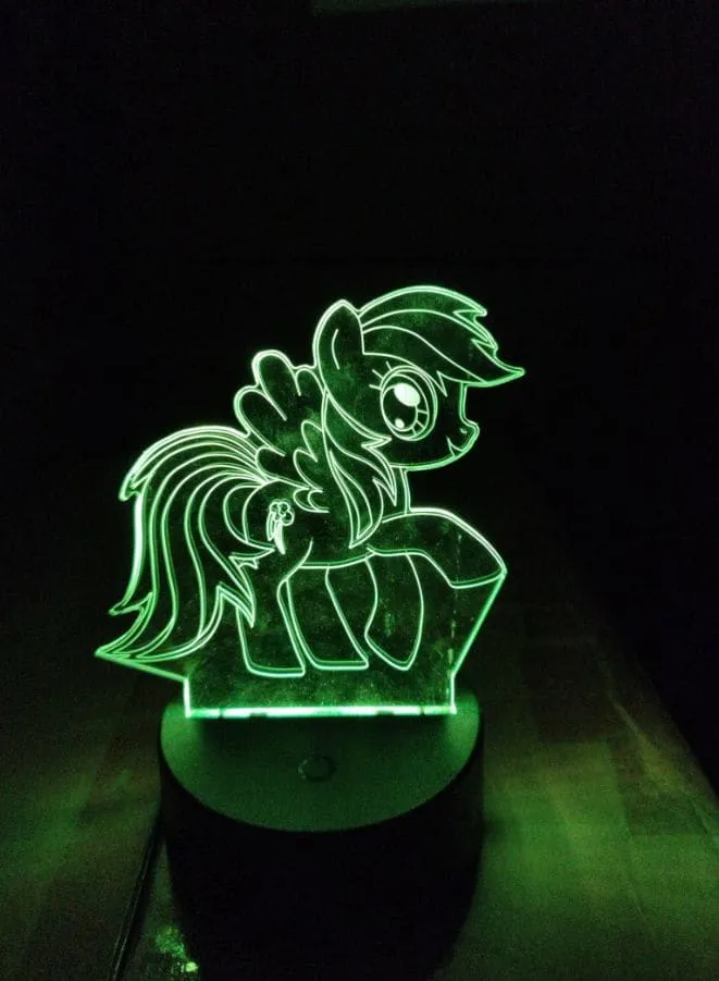 Multi-color Pony 3D Acrylic LED Light, USB Desk Lamp, 16 Color with remote control, Battery and USB Powered