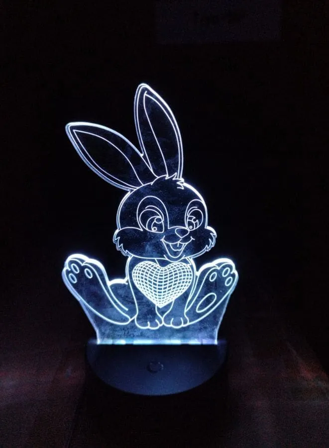 Multi-color Rabbit 3D Acrylic LED Light, USB Desk Lamp, 16 Color with remote control, Battery and USB Powered