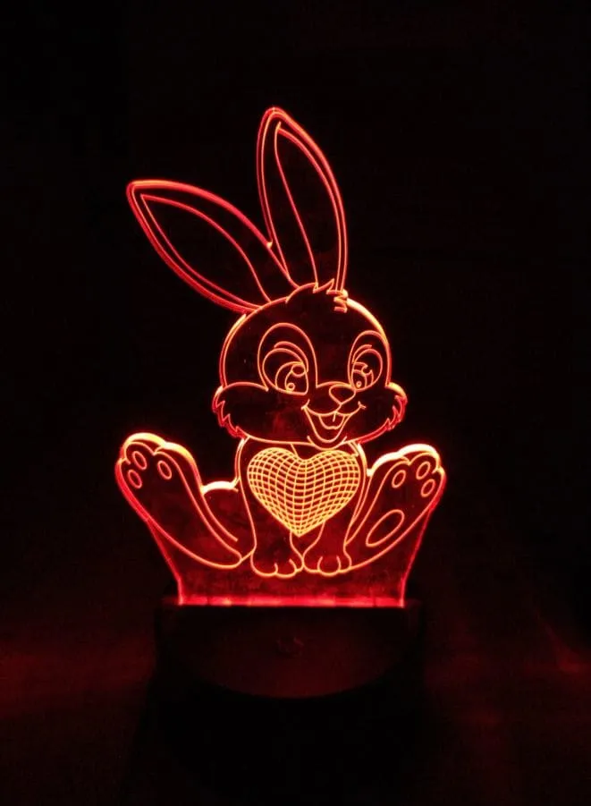 Multi-color Rabbit 3D Acrylic LED Light, USB Desk Lamp, 16 Color with remote control, Battery and USB Powered