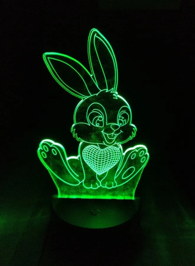 Multi-color Rabbit 3D Acrylic LED Light, USB Desk Lamp, 16 Color with remote control, Battery and USB Powered