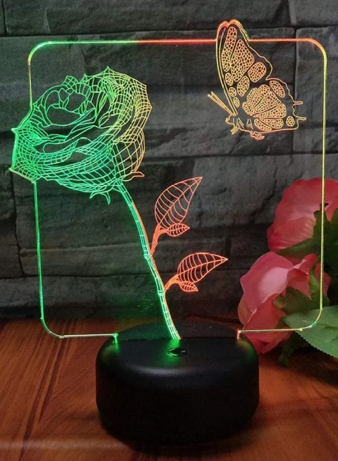 Multi-color Rose and Butterfly 3D Acrylic LED Light, USB Desk Lamp, 16 Color with remote control, Battery and USB Powered