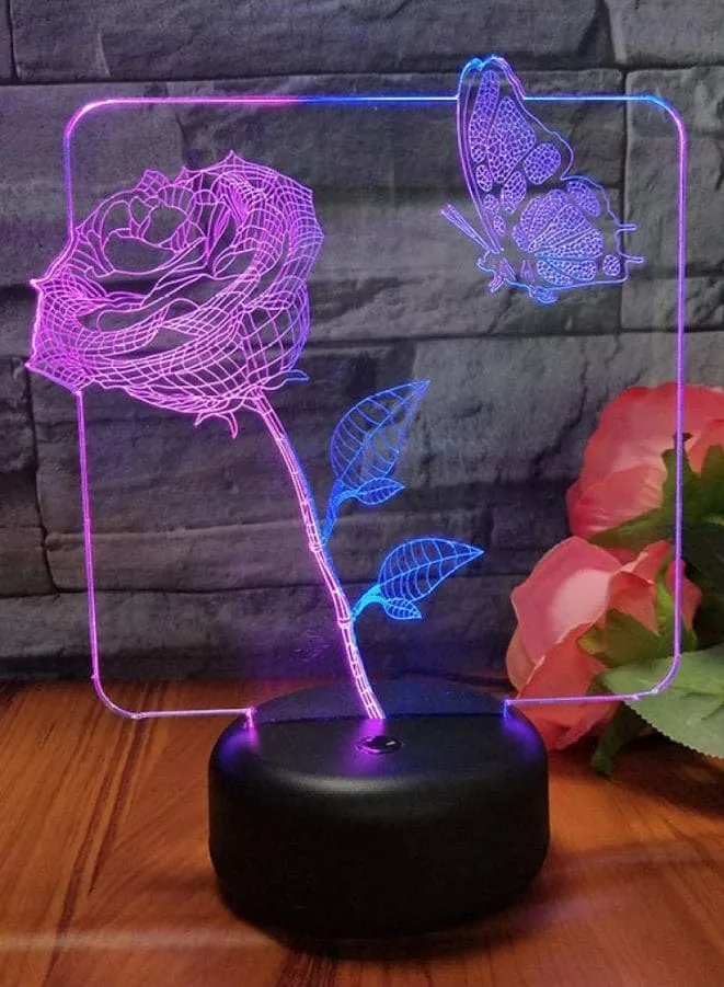 Multi-color Rose and Butterfly 3D Acrylic LED Light, USB Desk Lamp, 16 Color with remote control, Battery and USB Powered