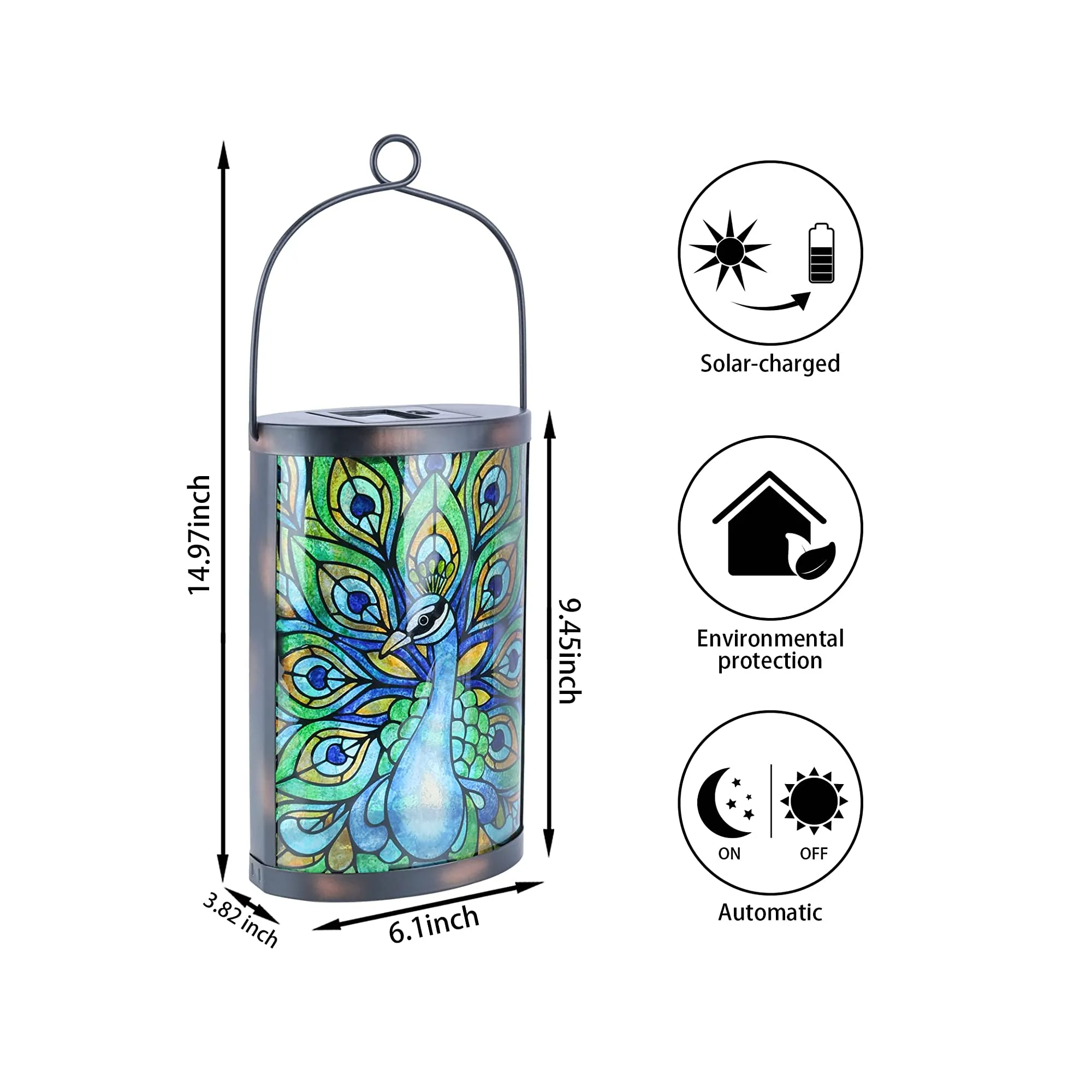 MUMTOP Outdoor Hanging Solar Lantern | Decorative| Waterproof| LED| Peacock Solar Lights | Outdoor Garden Patio Table Lamp