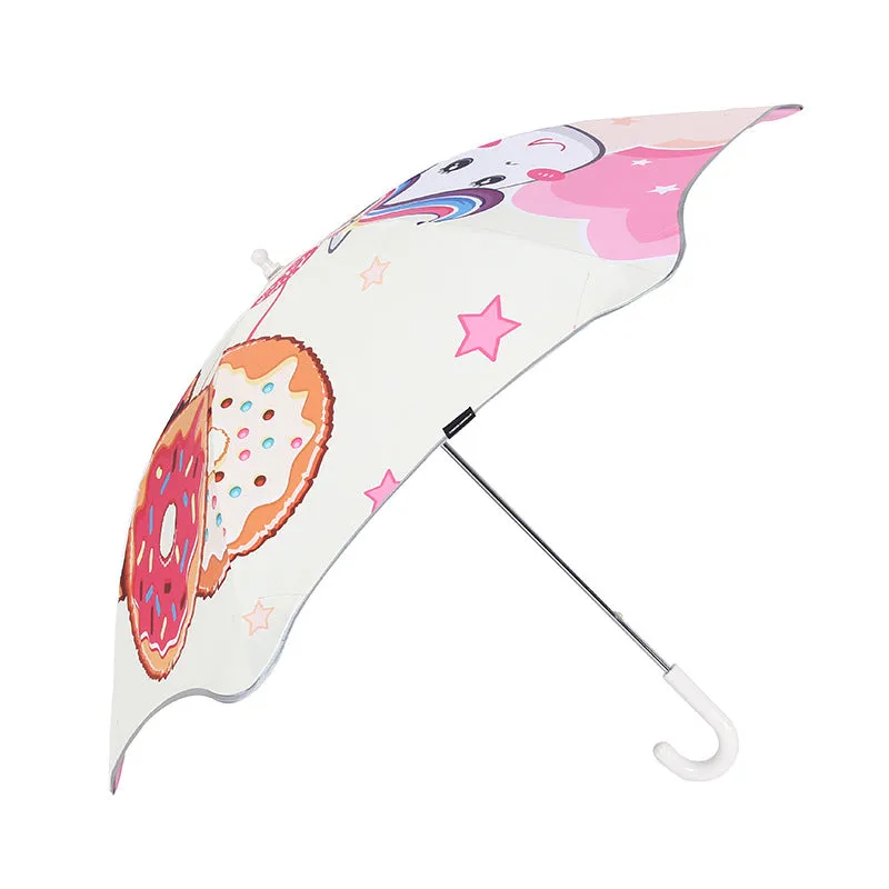 New Anti-Prick Children's Cartoon Rounded Umbrella Baby Long Handle Vinyl Sunny Umbrella Children's Umbrella