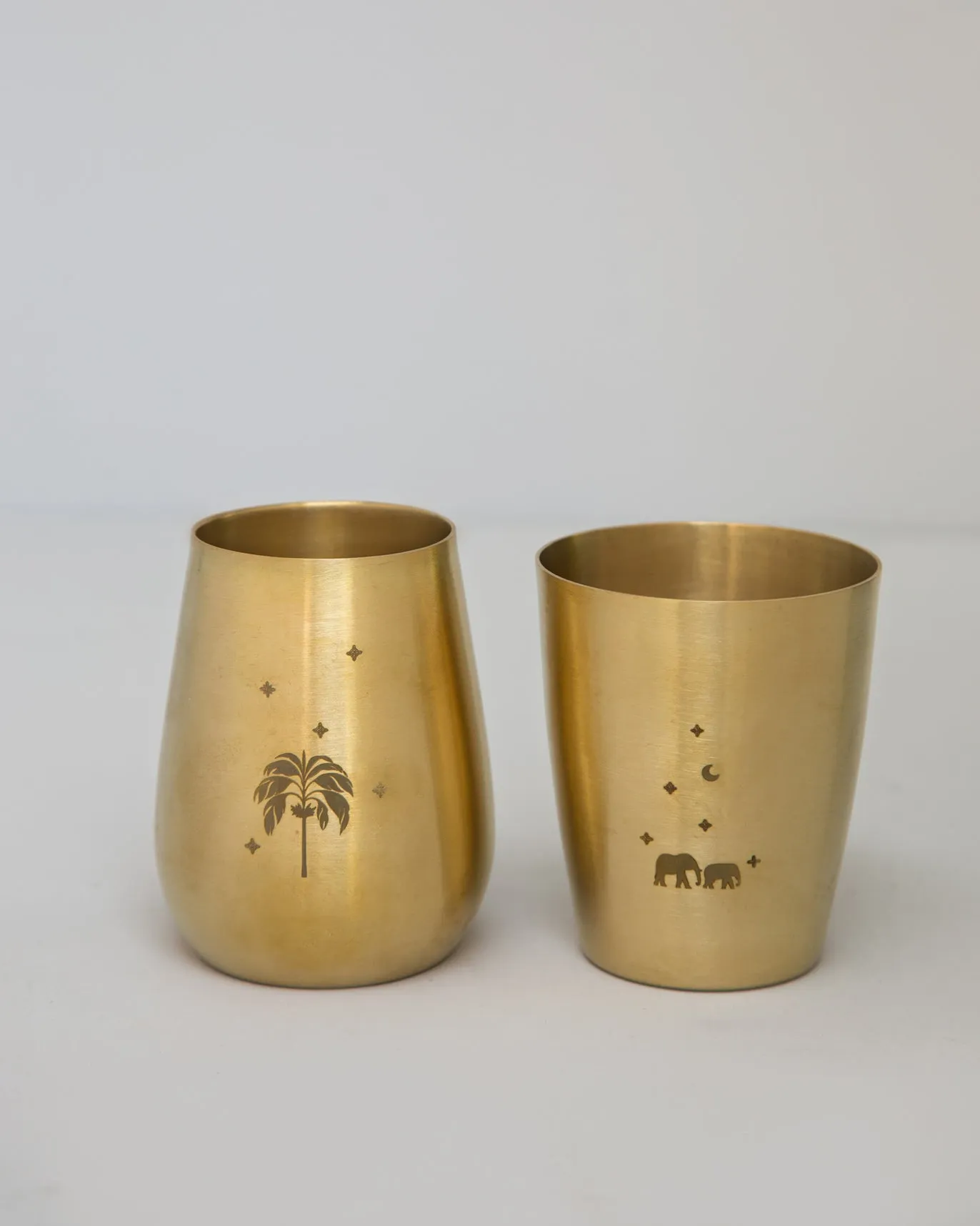 Palm & Haathi Brass Tumbler (Set of 2)