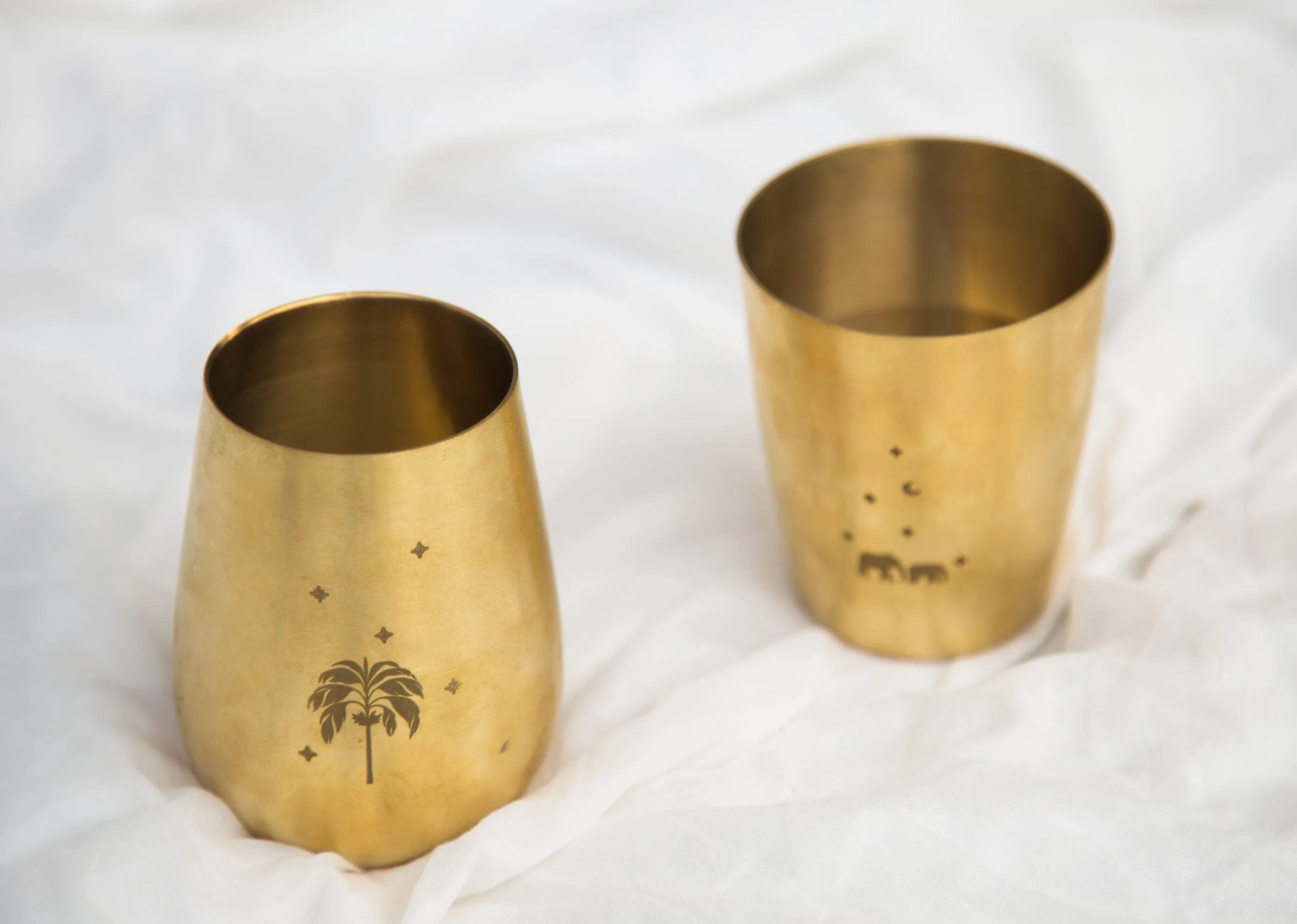 Palm & Haathi Brass Tumbler (Set of 2)