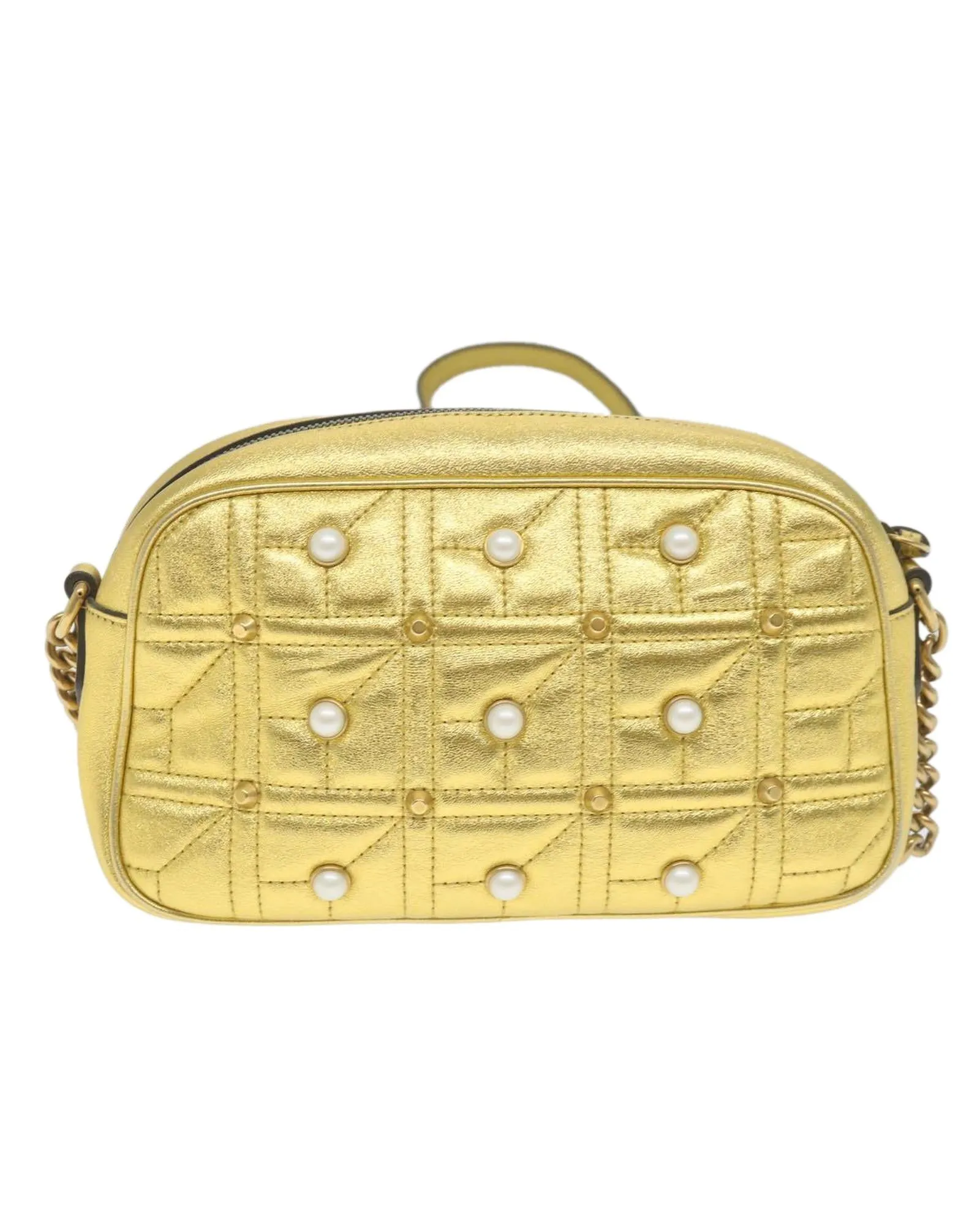 Quilted Leather Shoulder Bag with Gold Tone Hardware - Italian Made (ar10683)