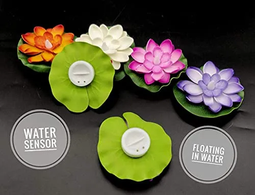 SEAHAVEN 6 pcs Sensor Water Floating Diyas Smokeless Flameless Candles Lotus Flowers Led Tea Light Candle for Pool, Pond, Glass Water Bowl, Festival, Diwali Decoration, Home Decor Items