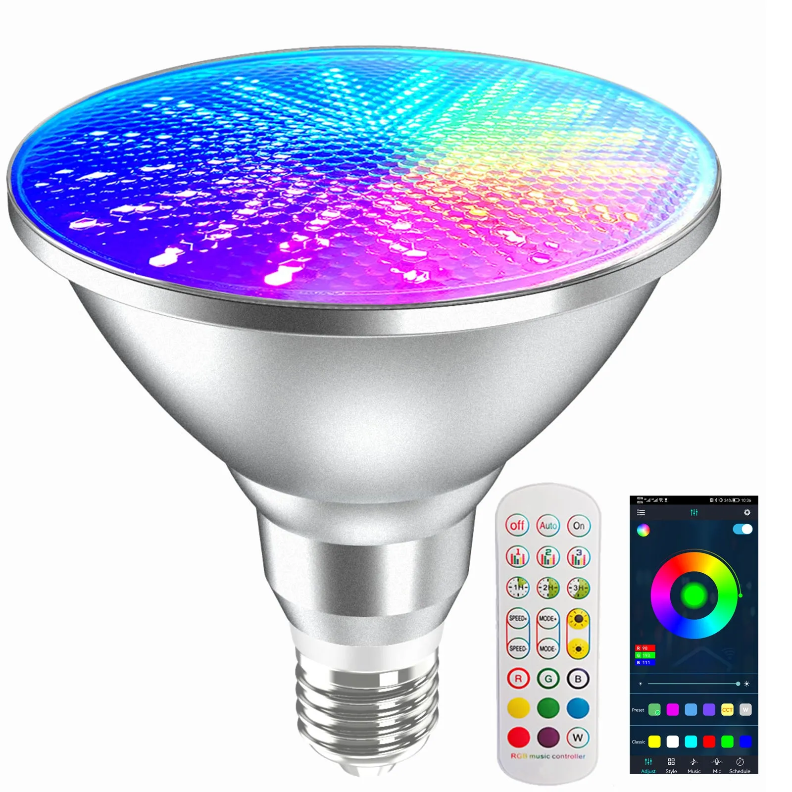 Smart LED Light Bulb Sound Control Pickup Rhythm Dimmable Color Changing Home