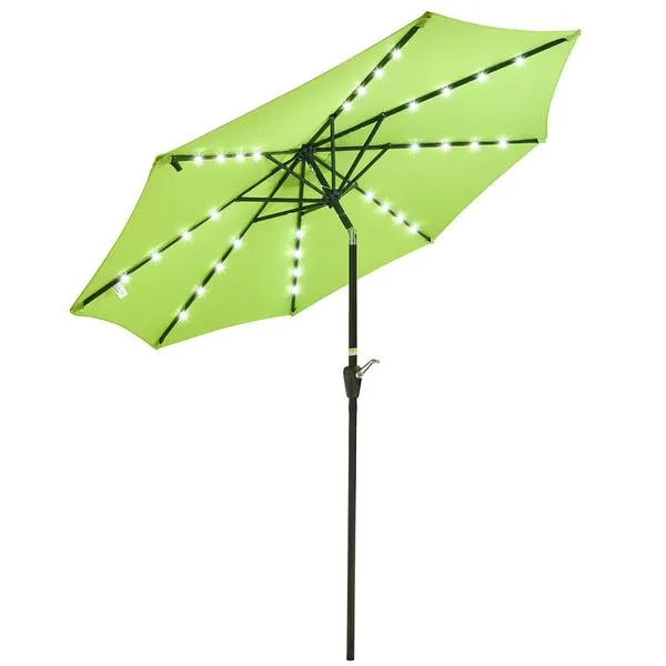 Solar Patio Umbrella with Light Bulbs Tilt Metal 9ft 8-Rib