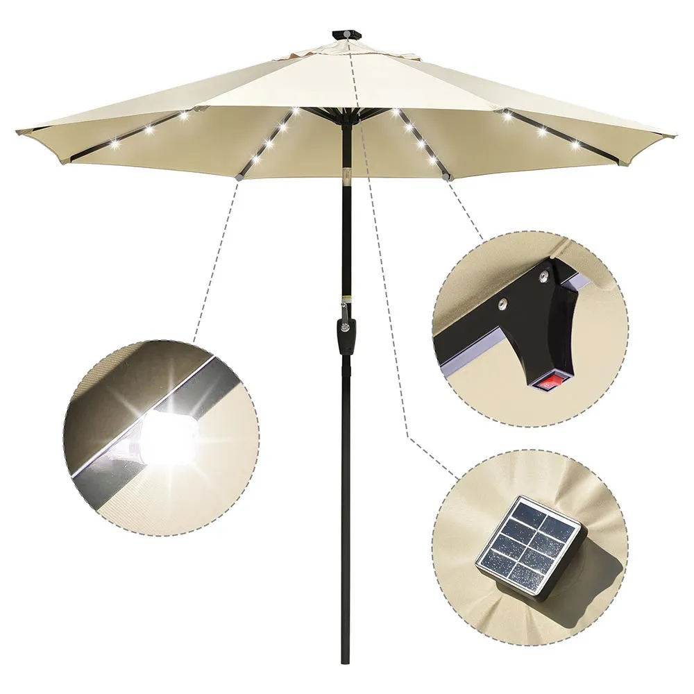 Solar Patio Umbrella with Light Bulbs Tilt Metal 9ft 8-Rib