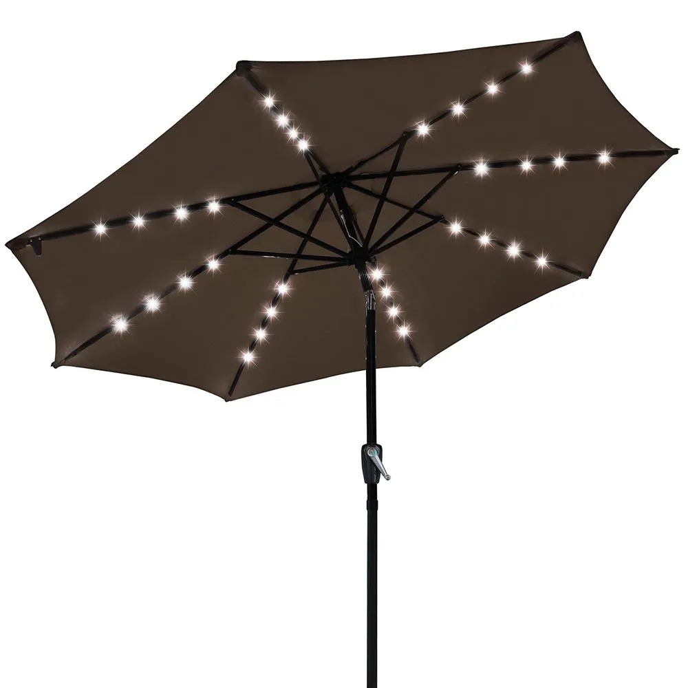 Solar Patio Umbrella with Light Bulbs Tilt Metal 9ft 8-Rib