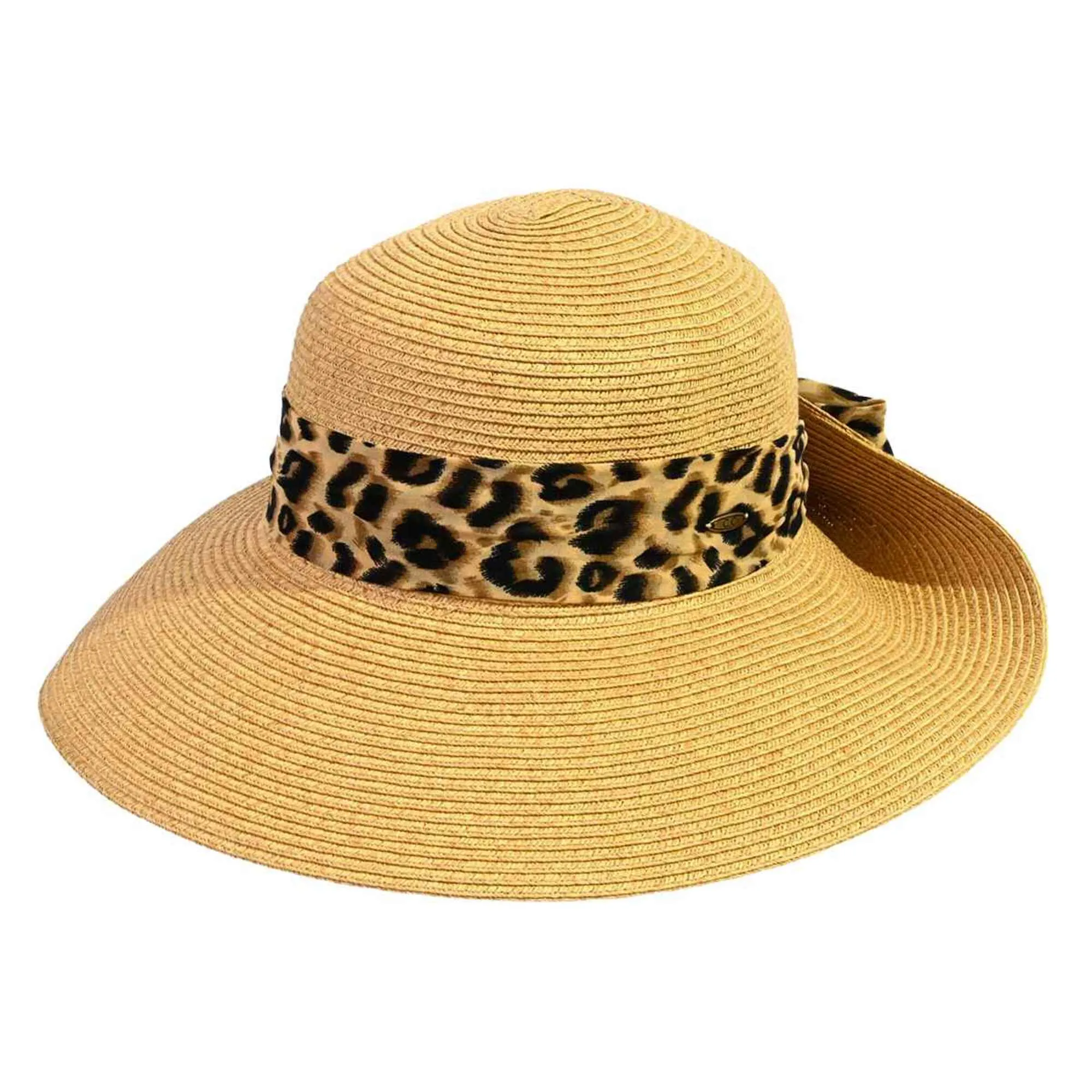 STH13 Leopard Print Ribbon Band Rolled Sun Hat