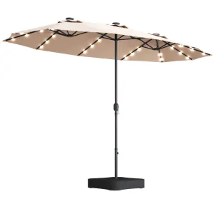 Tangkula 15 Ft Solar LED Patio Double-Sided Umbrella with Base