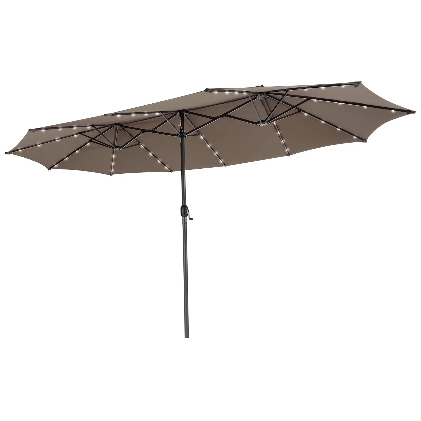 Tangkula 15 Ft Twin Patio Umbrella with 48 LED Lights, Double-Sided Outdoor Umbrella