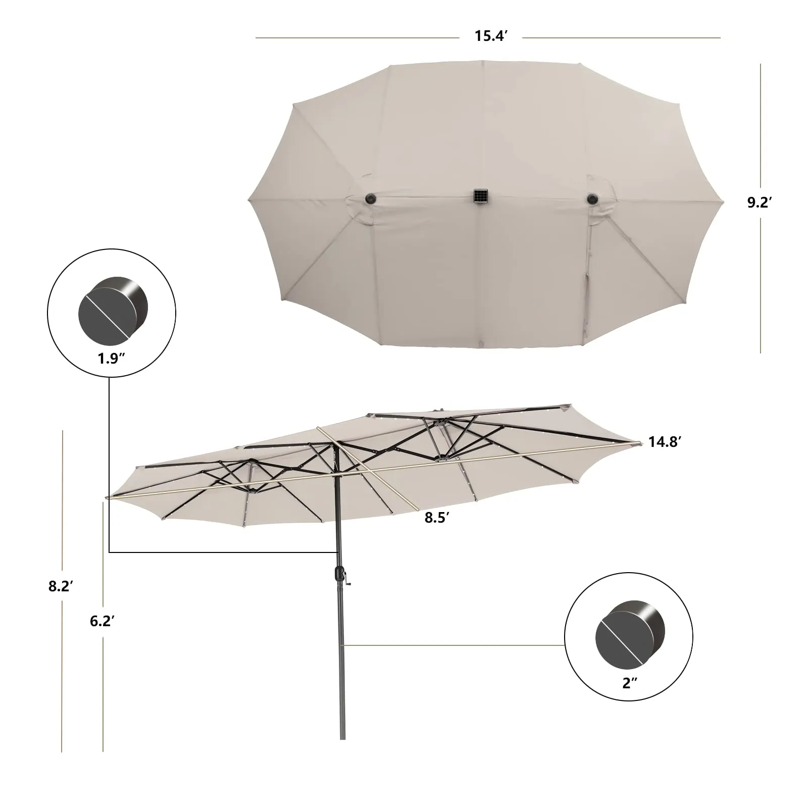 Tangkula 15 Ft Twin Patio Umbrella with 48 LED Lights, Double-Sided Outdoor Umbrella