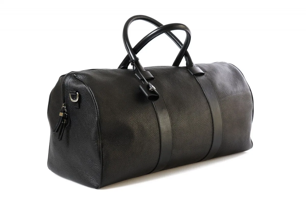 The Torino Calf Leather Overnight Contemporary Duffel - Onyx Pebble Calf