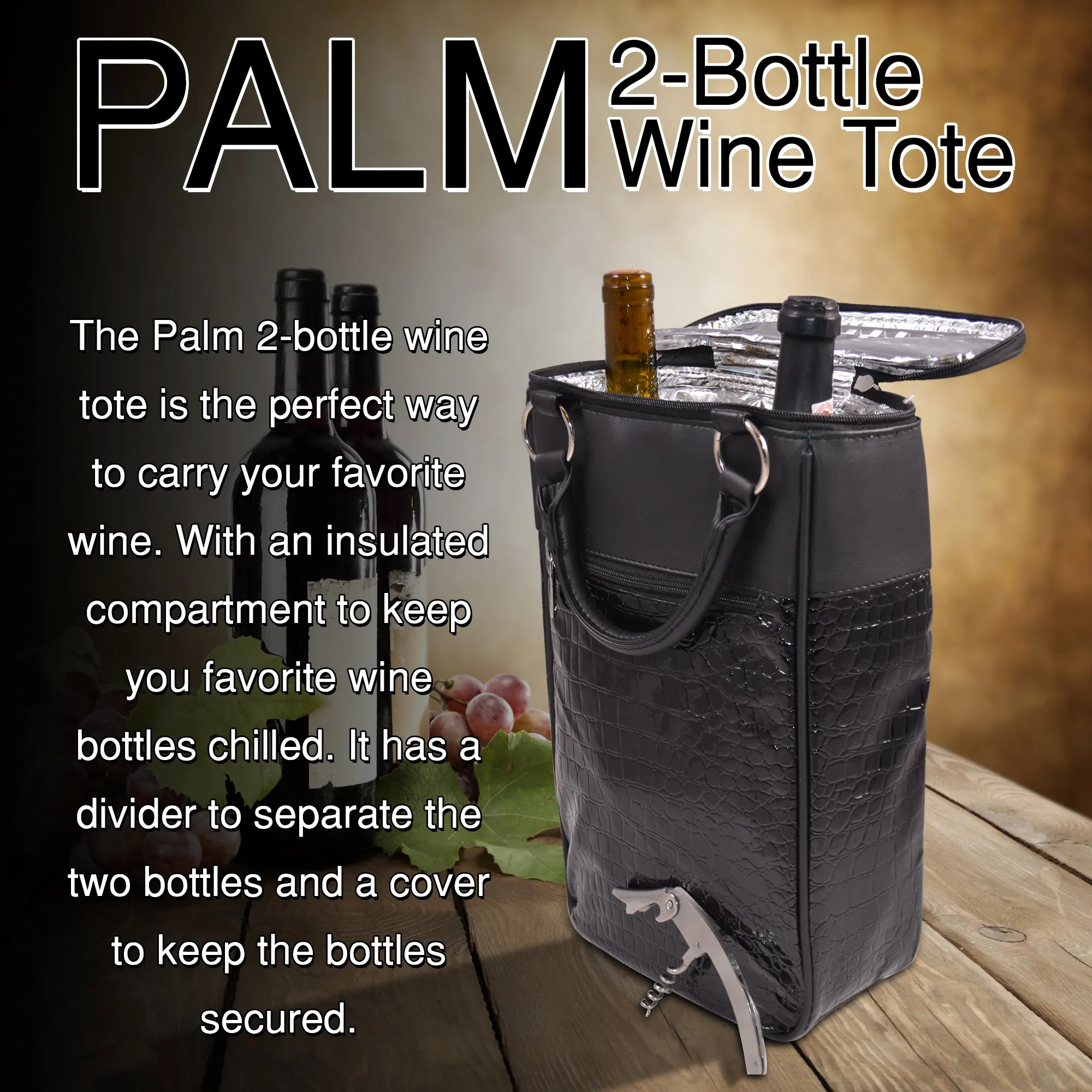 Two Bottle Wine Tote Palm Design