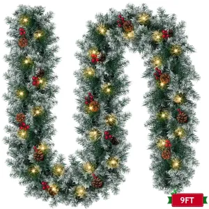 versatile Yexmas 9ft Large Christmas Garland, Multi-Purpose Xmas Wreath with 60 LED Lights, Decorated with Pinecones, Berry Clusters, Battery Operated White&pine cone