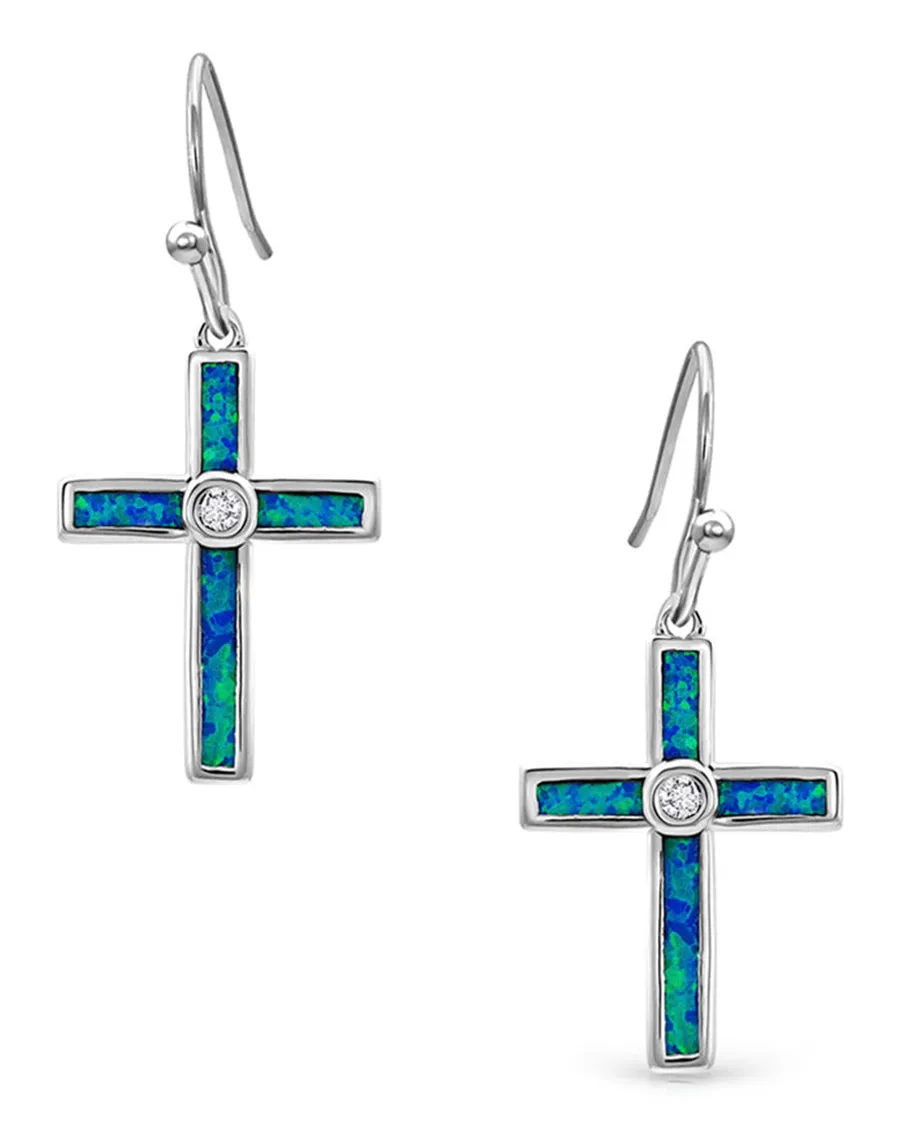 Women's Rivers of Lights Opal Cross Earrings