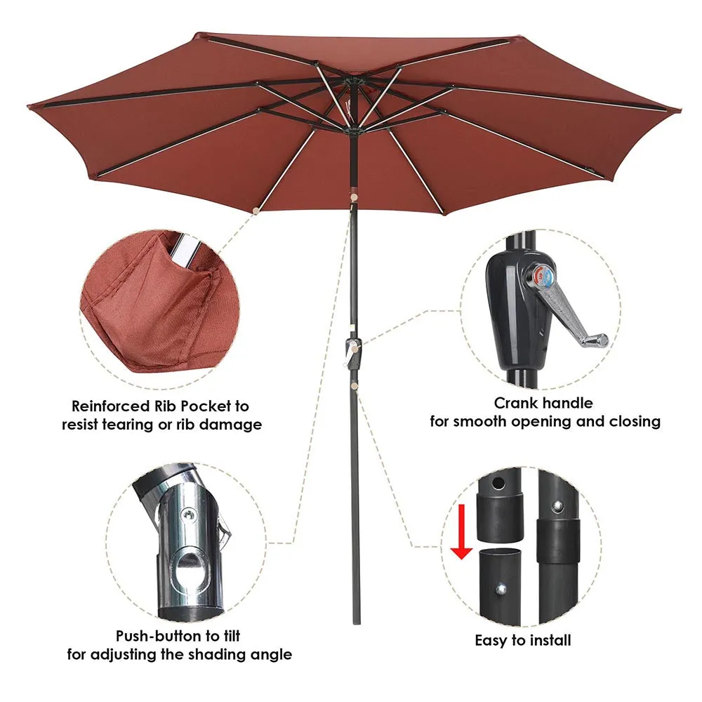 Yescom Tilt Outdoor Umbrella with Lights Solar Pool Umbrella 10 ft 8-Rib