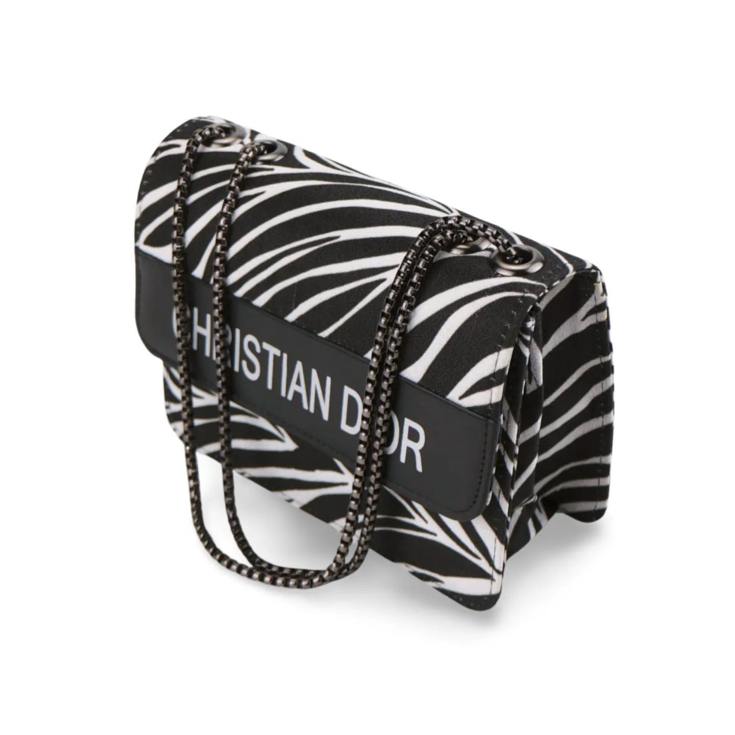 Zebra Print Striped Crossbody Bag with Chain Strap