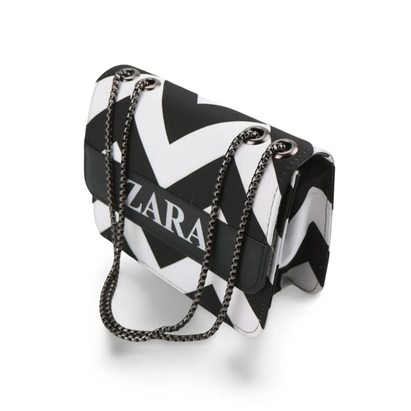 Zebra Print Striped Crossbody Bag with Chain Strap