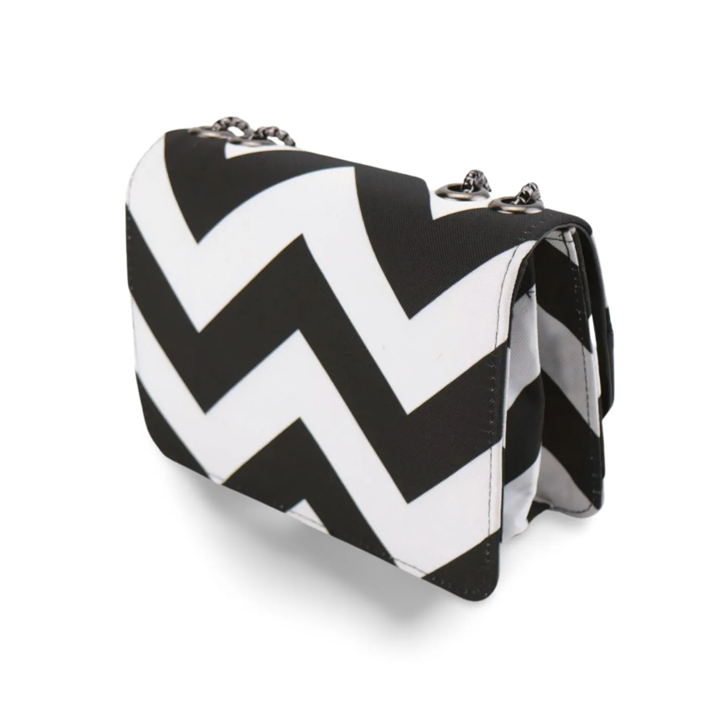 Zebra Print Striped Crossbody Bag with Chain Strap