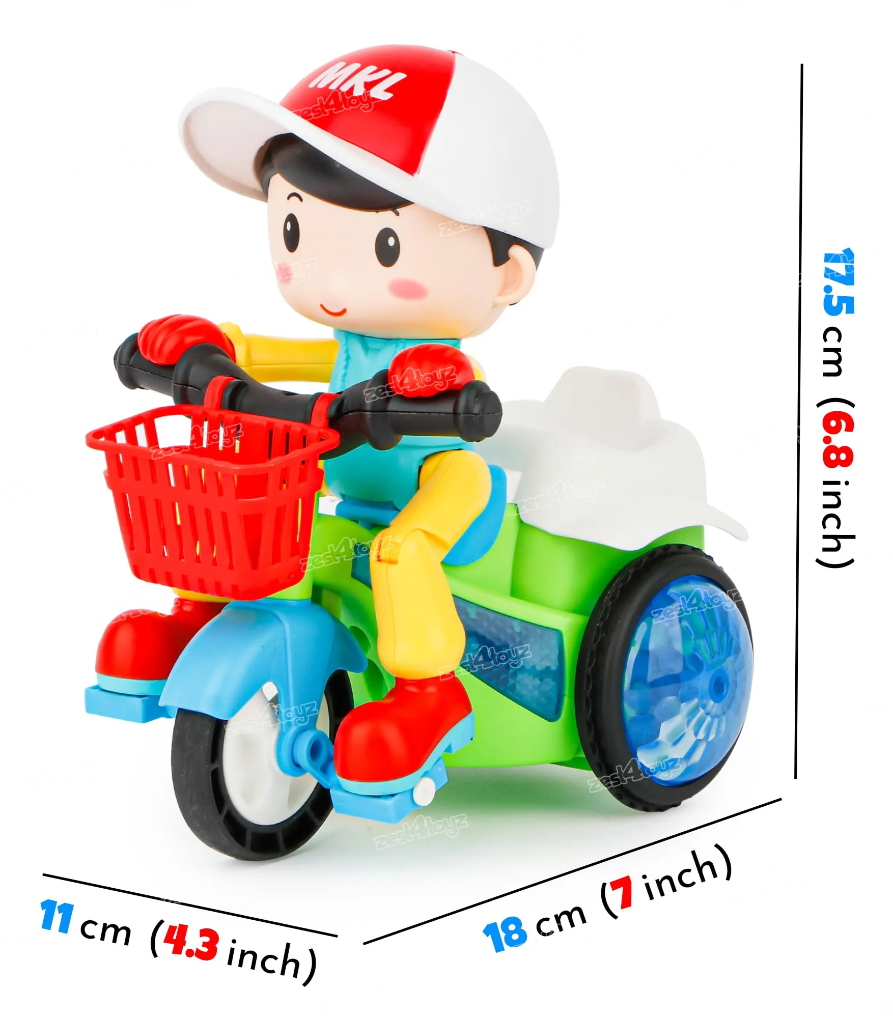 Zest 4 Toyz Stunt Tricycle Bump and Go Musical Toy with 4D Lights, Dancing Toy, Battery Operated Toy Plastic for Boys Girls - Multi Color