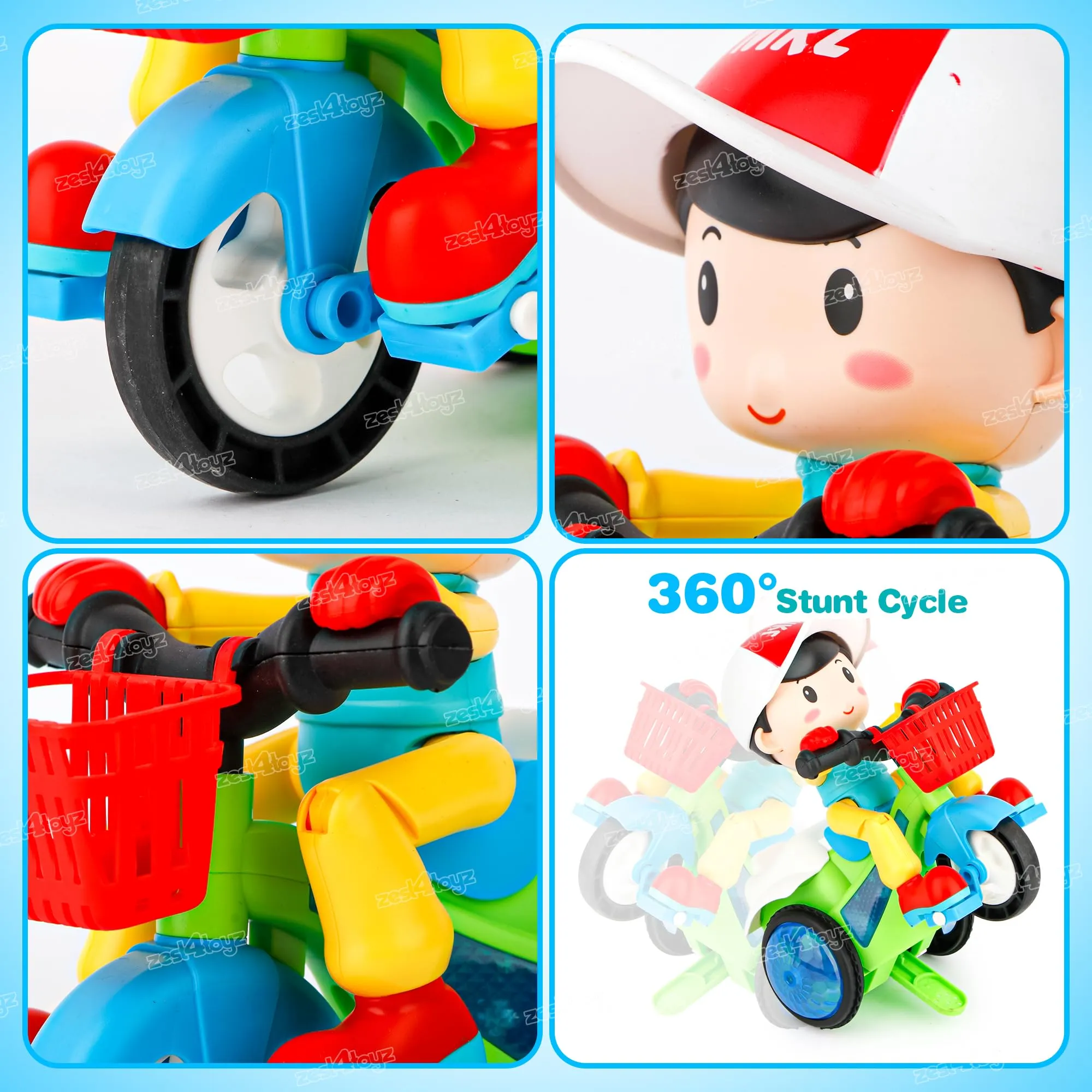 Zest 4 Toyz Stunt Tricycle Bump and Go Musical Toy with 4D Lights, Dancing Toy, Battery Operated Toy Plastic for Boys Girls - Multi Color